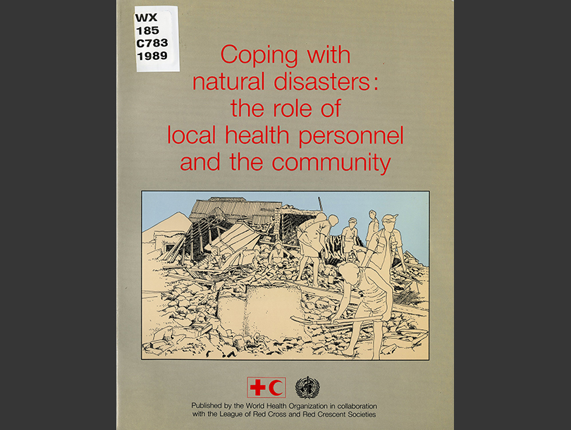 Cover of a book with text and illustration of people cleaning up debris.