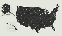 A map of the United States with lines. 