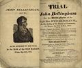 Frontispiece and titlepage of The Trial of John Bellingham for the wilful murder of the Right Hon. Spencer Perceval. The frontispiece features John Bellingham, head and shoulders, right profile, age 40 as he appeared on his trial at the bar of the Old Bailey.