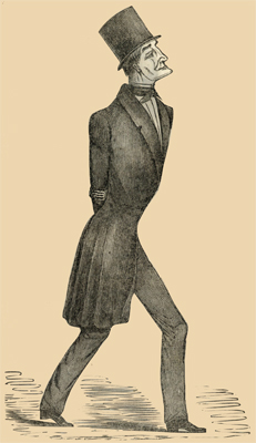 A correct likeness of Dr. Parkman [in top hat and suit, with arms folded behind, walking]. As last seen previous to the murder.  (Illustration from Trial of Professor John W. Webster, 1850.)