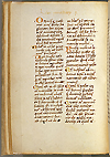 F. 24 recto from Manuscript E 26, Corpus Hippocraticum, Prognostic. A two column hand written manuscript page.