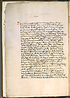 F. 1 from Manuscript E 82, Galen's De pulsibus (On pulse). A hand written page with the words Galeni Synopis de Pulsibus written in red ink at the top of the page.