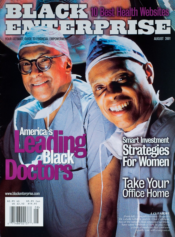 Magazine cover showing two surgeons in surgical scrubs.