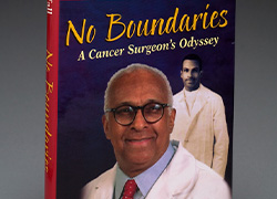 Book cover with two photos of a doctor— current portrait in color and a black and white portrait from the past.