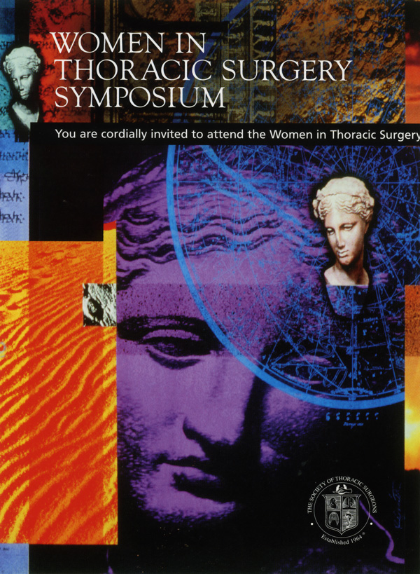 A cover titled “Women in Thoracic Surgery Symposium” with illustrations and image of a Greek female bust