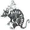 A man is riding a black rat like a rodeo, with the words: Black Plague.