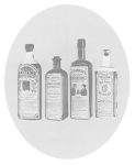 Four bottles of remedies with printed labels.