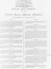 The rules and orders of the United States Marine Hospital. The title runs across the top of the page and the rules are listed in two columns.