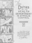 Poster with five drawings illustrating the following: reporting; laboratory; clinics; follow-up; education. The logo of U.S. Public Health service appears below the title.