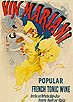 Advertisement with illustration of a woman in a yellow dress dancing while pouring a drink.