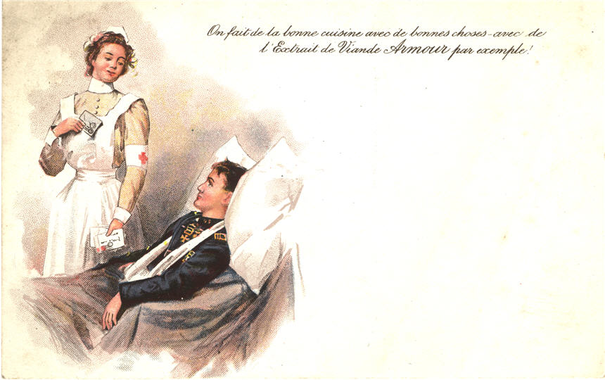 A White female Red Cross nurse delivering letters to a wounded White male soldier in bed.