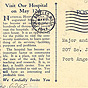 Back of postcard has two sections, one has address, the other has hospital information.