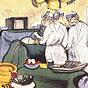 Four White medical staff standing around an operating table. Operating tools are in the foreground.