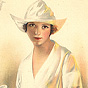 White female nurse dressed in white, holding bandage and looking at viewer.