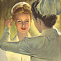 A White female nurse placing a Red Cross nurse cap on another White female nurse holding a candle.