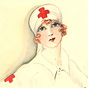 A White female Red Cross nurse visible from chest up, looking at the viewer.