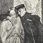 A white female nurse supporting a wounded White male soldier, with his right arm over her shoulder.