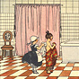A girl dress as maid helping another girl prepare for her bath in a large bathroom.