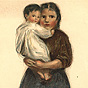 A White barefoot girl holding a White baby close to her chest.