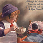 A White girl dressed as a nurse in white and purple, feeds a doll.