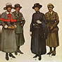 Five White female nurses in various military style uniforms.