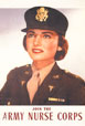 White female army nurse in uniform and cap, visible from chest up.