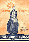 White female nurse (Florence Nightingale), with an oil lamp in front of the sun.