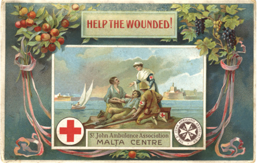 A White female nurse tends a wounded White male soldier along with another soldier and a medic.