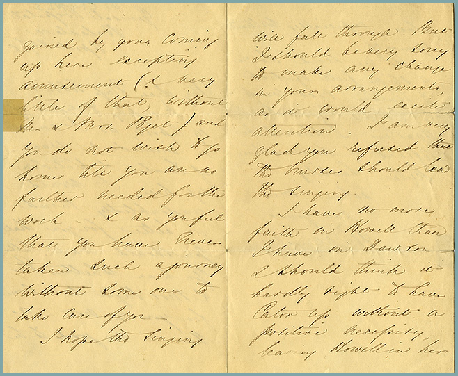 back of letter to Miss Tebbutt dated April 25, 1856