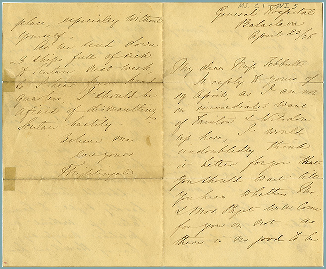 front of letter to Miss Tebbutt dated April 25, 1856