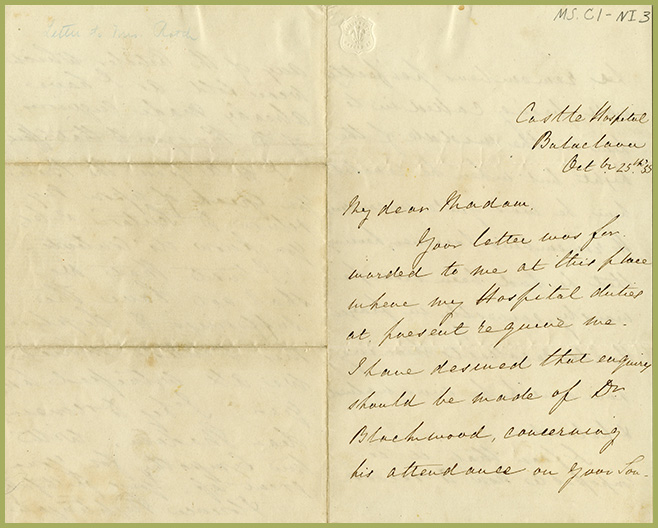 front of letter to Mrs. Batch dated October 25, 1855