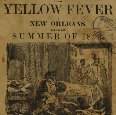 The title page of a book with the image of three sick people in a room