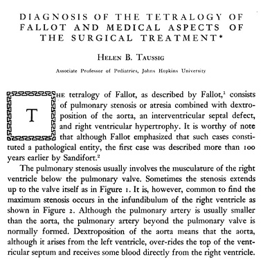 Title page of an article by Dr. Helen Taussig.