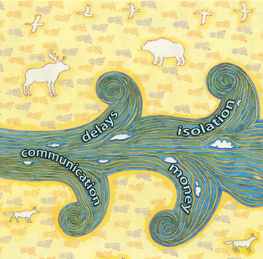 Figure in an article by Lori Alvord and co-authors. The figure is a drawing of a river with drawings of animals surrounding it.