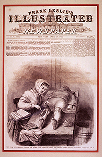 A newspaper illustration of a female dissecting the leg of person laid face-down on a table.