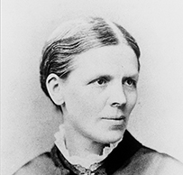 Dr. Emeline Horton Cleveland, a nineteenth century portrait of a female wearing a dark neck tie.