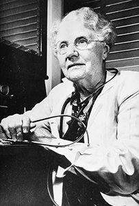 Dr. Bertha Van Hoosen, an elderly White female in a lab coat and holding a stethoscope.