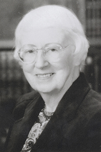 Dr. Harriet Pearson Dustan, an elderly White female with glasses, smiling for her portrait.