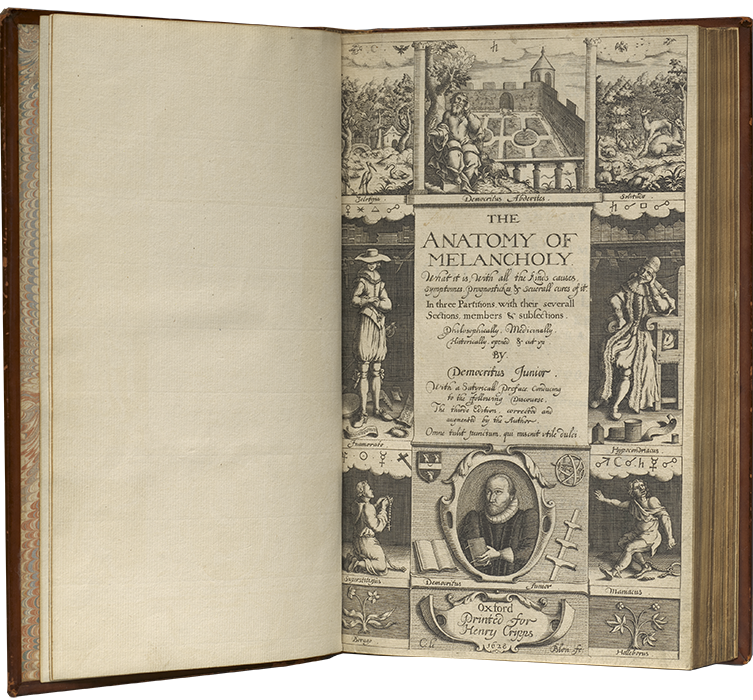 Frontispiece shows the book title and other text framed by illustrations of nature scenes and men’s portraits