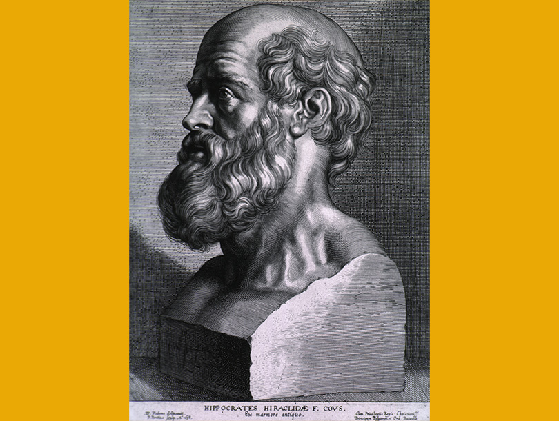 Illustration of a bust of a man in stone