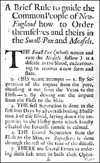 A colonial manuscript with the title a brief rule to guide the common people of New-England how to order themselves and theirs in the small pox and measels.