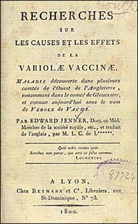 Title page from Recherches sur les causes et les effets de la variolae vaccinae, maladie découverte dans plusieurs comtés de l’ouest de l’Angleterre, notamment dans le comté de Gloucester, et connue aujourd’hui sous le nom de vérole de vache by Edward Jenner and Jacques Joseph La Roque.