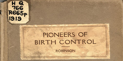 Plain wrapper cover of Pioneers of Birth Control in England and America by Victor Robinson. A cream sticker with the NLM call number is in the upper left corner of the cover.