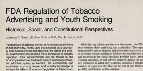 Pages 410 and 411 of Lawrence O. Gostin, Peter S. Arno, and Allan M. Brandt's article FDA Regulation of Tobacco Advertising and Youth Smoking: Historical, Social, and Constitutional Perspectives.