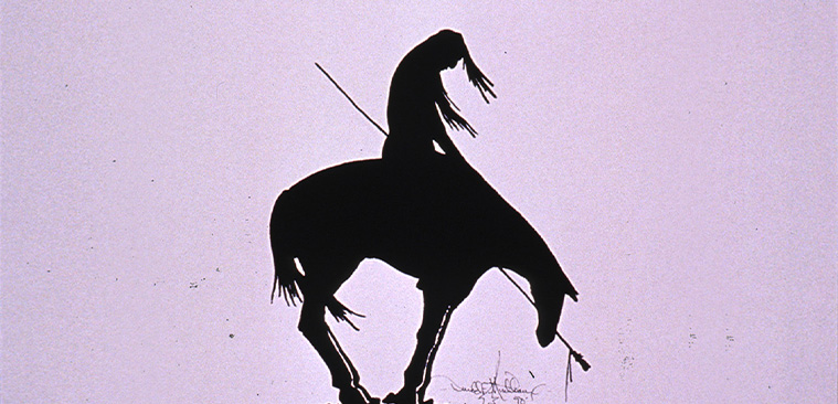 Cartel con texto y la silueta de un hombre a caballo con una lanza