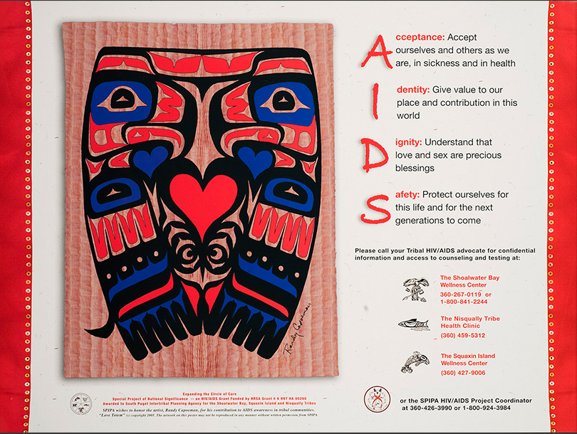 Cartel con texto y la imagen de dos aves estilizadas, una roja y otra azul, mirándose una a la otra, con un corazón entre ellas.