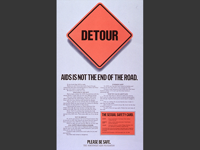 Orange square road sign that reads “Detour” over text
