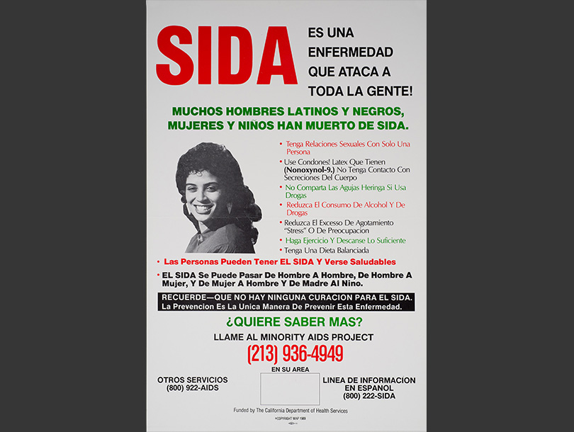 A poster with text and a portrait of a Latina woman