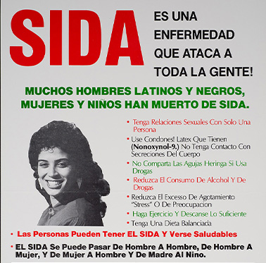A poster with text and a portrait of a Latina woman