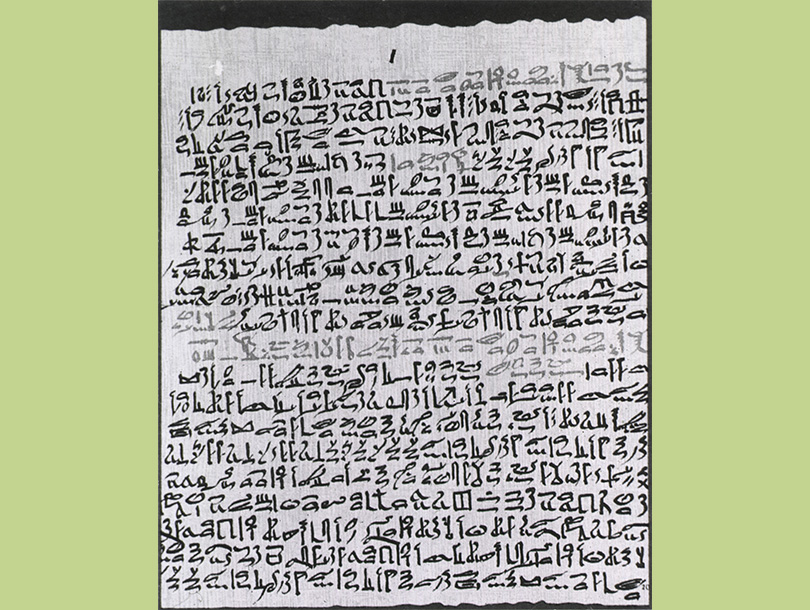 A page of hieroglyphics on a papyrus